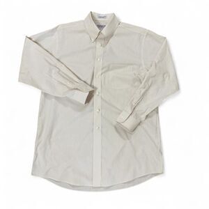 Roundtree & Yorke Cream Striped Button-Up Shirt Size 16.5 Neck / 34 Sleeve (L)